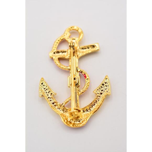 Vintage Pin Brooch Anchor Sailor Nautical Red Enamel Gold Tone 1980s NOS BinA5 - Picture 11 of 12